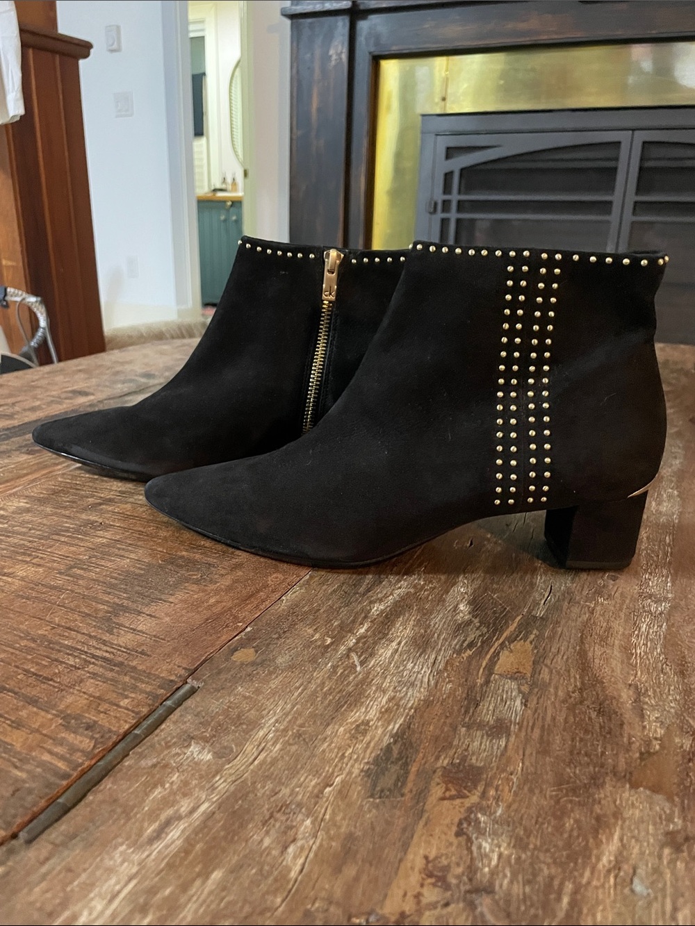 Calvin Klein Black Suede Studded Ankle Booties